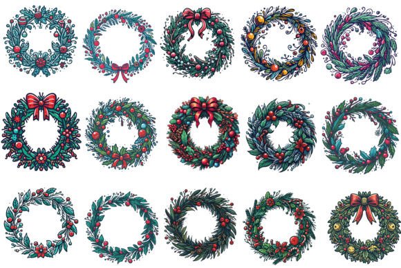 15 X Christmas Wreath Bundle for Modern Illustrations