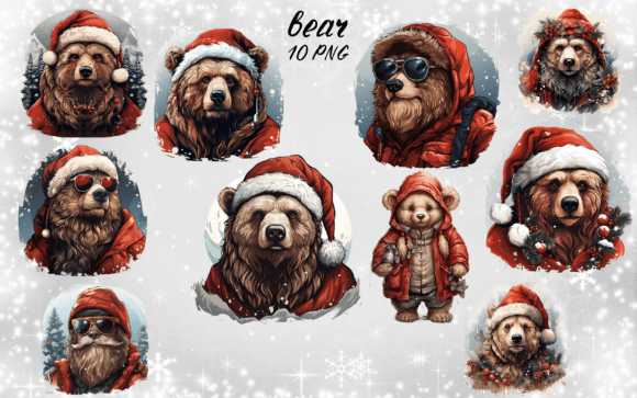 Bear Christmas Santa Hat Clipart Review