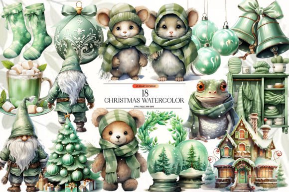 Beautiful Christmas Watercolor Clipart for Brand Illustrations