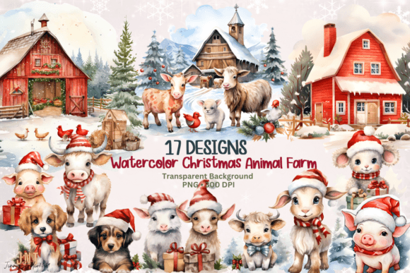 Christmas Animal Farm Clipart for Seasonal Illustrations