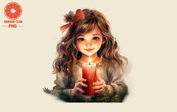 Christmas Candles with Cute Girl Waterco Illustrations