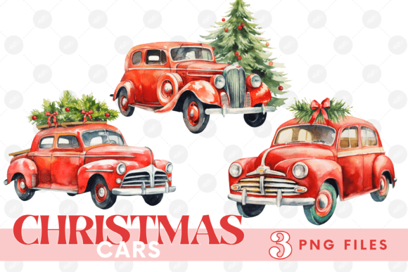 Christmas Cars Clipart Bundle Red Car: Vibrant Illustrations for Seasonal Branding