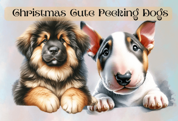Christmas Cute Peeking Dogs Clipart No18 for Modern Illustrations