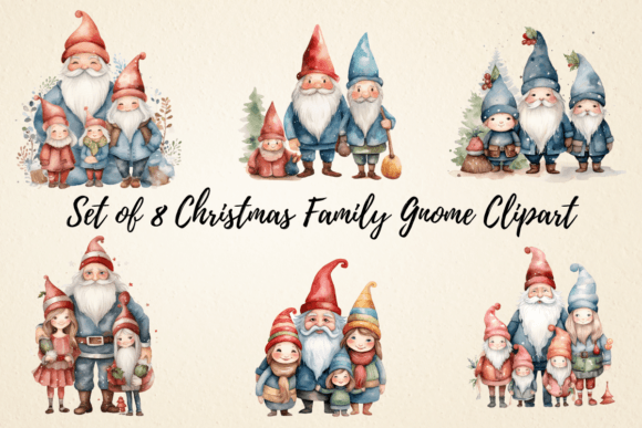 Christmas Family Gnome Clipart Bundle for Illustrations