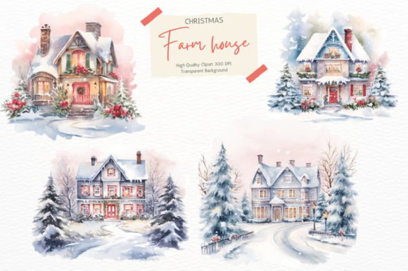 Christmas Farm House Clipart for Seasonal Branding