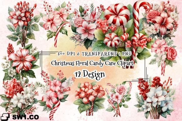 Christmas Floral Candy Cane Clipart Review for Digital Sellers