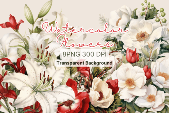 Christmas Flowers Watercolor Clipart for Seasonal Illustrations