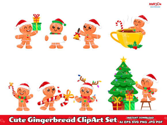 Christmas Gingerbread ClipArt Set for Illustrations & Crafts