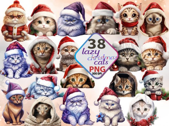 Christmas Peeking Cats Sublimation Png for Illustrations