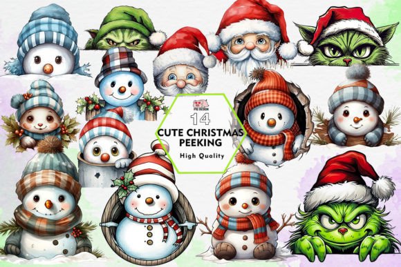 Christmas Peeking Sublimation Clipart for Modern Illustrations