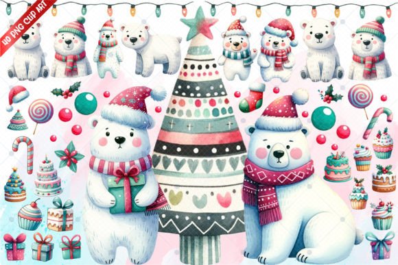 Christmas Polar Bear Clip Art for Modern Illustrations