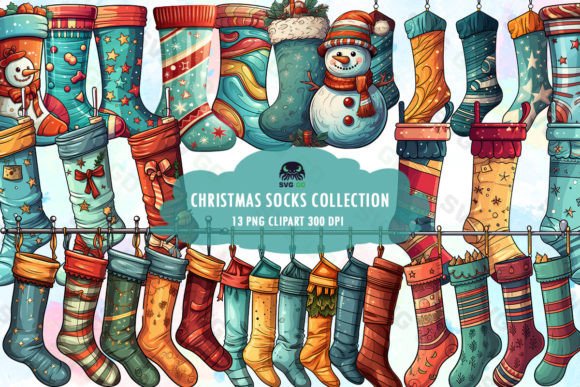 Christmas Socks Collection Clipart PNG for Illustrations