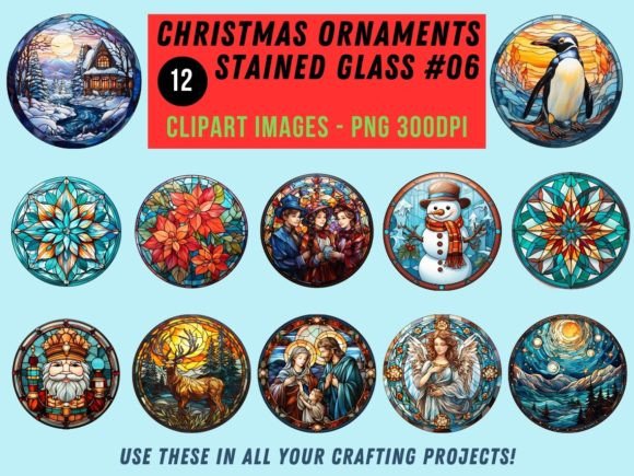 Christmas Stained Glass Clipart 06: Premium Illustrations for Editorial Design