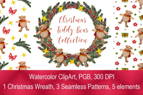 Christmas Teddy Bear Watercolor ClipArt for Illustrations