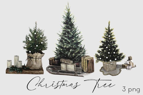 Christmas Tree Clipart, Retro Christmas for Illustrations