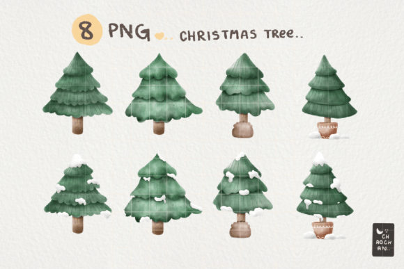 Christmas Tree Png Watercolor Graphic for Illustrations