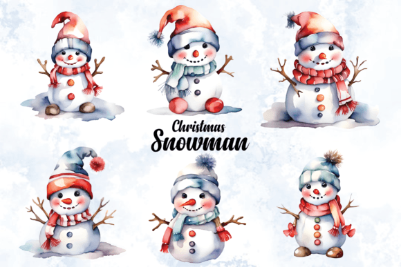 Christmas Watercolor Snowman Clipart for Modern Illustrations