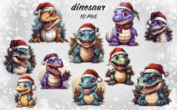 Dinosaur Santa Hat Christmas Sublimation for Illustrations