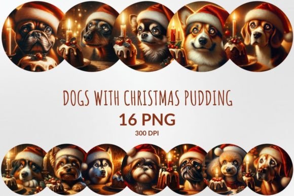 Dogs with Christmas Pudding Sublimation for Illustrations