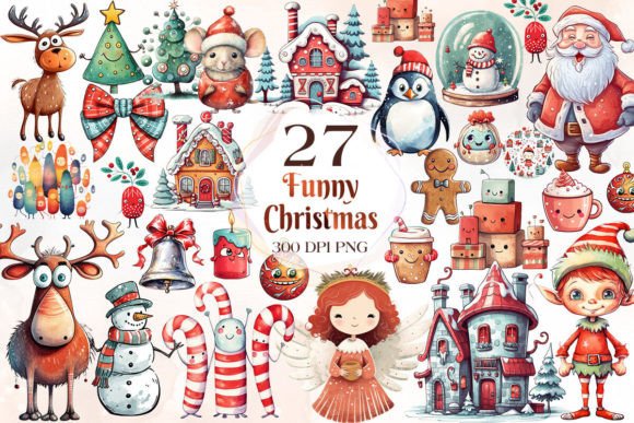 Funny Hand Drawn Christmas Clipart for Festive Illustrations