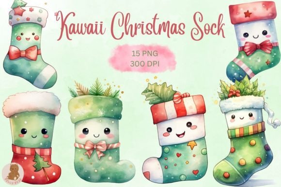 Kawaii Christmas Sock Sublimation: Festive Illustrations for Local Brands