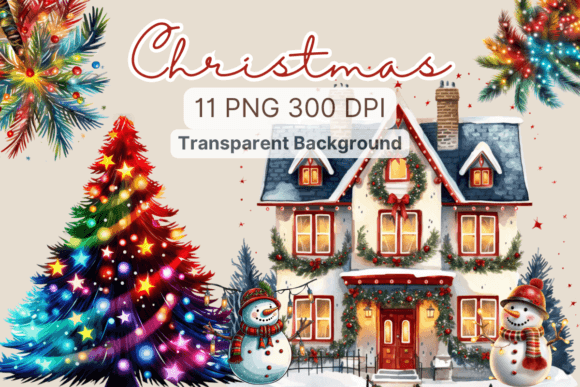 Light Christmas Watercolor Clipart for Modern Illustrations