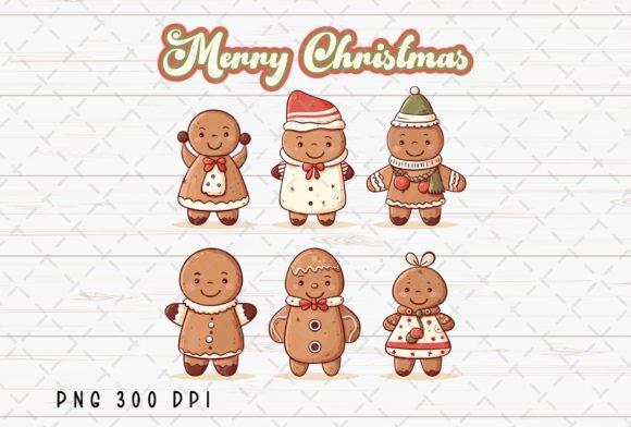 Merry Christmas Gingerbread Retro PNG for Illustrations