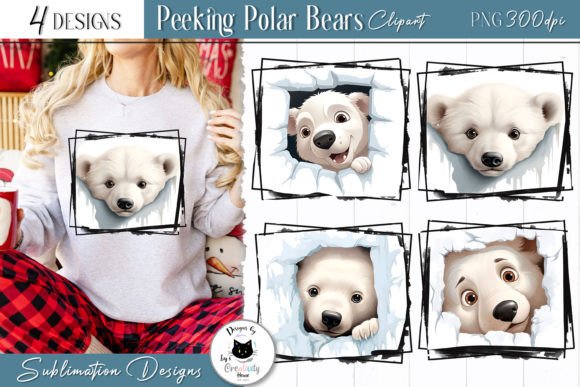 Peeking Polar Bear Christmas Clipart for Modern Illustrations