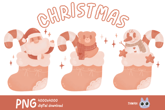Pink Christmas Stocking Santa Clipart for Modern Illustrations