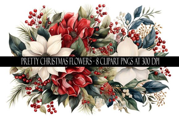 Pretty Christmas Flower Clipart for Festive Illustrations