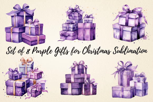 Purple Gifts for Christmas Sublimation Illustrations
