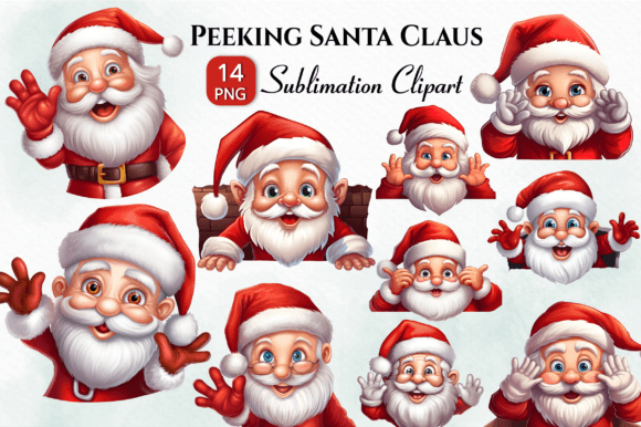 Santa Claus Peeking Christmas Clipart for Modern Illustrations