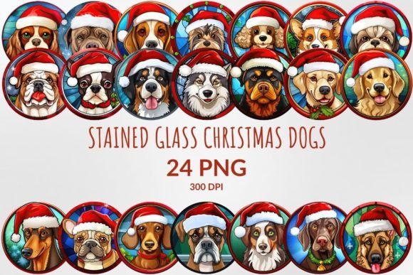 Stained Glass Christmas Dogs Sublimation for Modern Illustrations