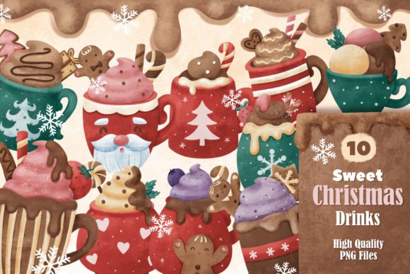 Sweet Christmas Drinks Collection: Festive Illustrations for Branding