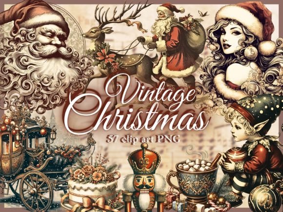 Vintage Christmas Clipart Christmas PNG for Brand Illustrations