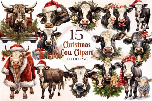 Vintage Christmas Cow Clipart Bundle Review