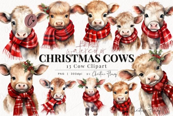 Watercolor Christmas Cow Clipart Review